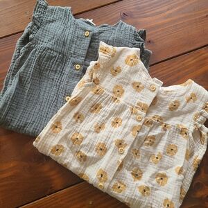 H&M Organic Cotton Floral and Solid Short Toddler Romper Set - 4T